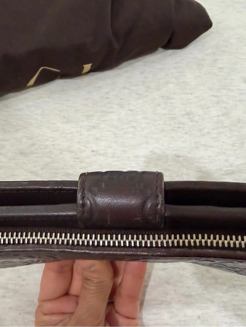 Gucci Dark Brown Embossed GG Leather Card & Key Holder